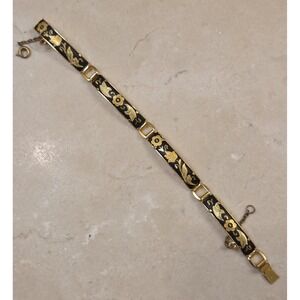 Vintage 1st Quality Spanish Damascene 24k Gold Inlay 4 Panel Bracelet Flowers